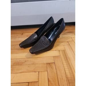 ETIENNE Aigner Labelle Ladies Size 9.5 Womens Heels Croc Penny Loafer Square Toe